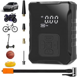 Gonfleur Electrique, Mini compresseur d'air 150PSI Pompe &agrave; v&eacute;lo &eacute;lectrique avec affichage LED num&eacute;rique Lumi&egrave;re LED Compresseur de batterie 3600mAh pour voiture, v&eacute;lo, moto, basket-ball, football - Neuf