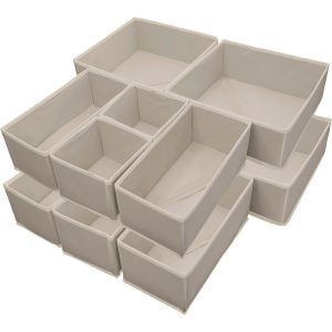 Organisateurs de Tiroirs,S&eacute;parateurs Pliables,Organisateur de Dressing pour Sous-v&ecirc;tements en Tissu,Range-v&ecirc;tements pour Chemises,Chaussettes,Lingerie (12 psc beige) - Neuf