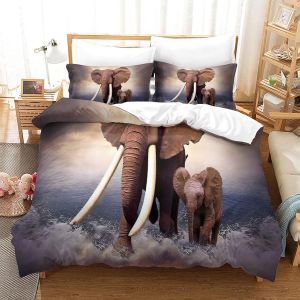 Housse De Couette Motif Imprim&iquest;&iquest; Elephant D ,En Parure De Lit Avec Housse De Couette Et Taies D'oreiller,Fermeture &iquest;&iquest;Clair,Doux Microfibre Hypoallerg&iquest;&iquest;Niqueking&pound;&iquest;Xcm&pound;&copy; - Neuf