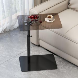 Ulteronixshop-Table d'appoint en verre forme C, hauteur r&eacute;glable, base en m&eacute;tal Table d'appoint pour canap&eacute;/lit, petite table rotative &agrave; 360&deg;, table verre mobile pour salon, couleur noir et transpare - Neuf