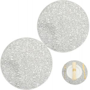 Eryi-2 Pièces Set De Table Ronds Motif Rond Entrelacé,Napperon De Table Évidé Argent Pvc,Antidérapant|Résiste Chaleur|Lavable Pad De Noël Table Décoration Pour Cuisine Restaurant Table À Manger - Neuf