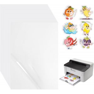 Lot de 20 feuilles de papier autocollant en vinyle imprimable pour imprimantes jet d'encre et laser,format A4,29,7 x 21 cm (transparent) - Neuf