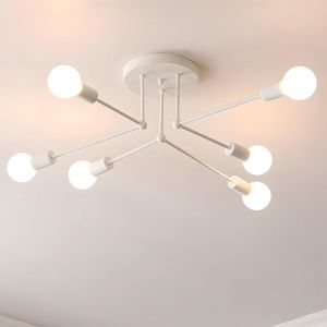 Liux-Plafonnier Industriel,6 Lumières E27 Lustre Industriel,Sputnik Lustre Salon Moderne Pour Salon Chambre Cuisine Salle À Manger Café Bar,Blanc (Sans Ampoules) - Neuf