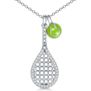 Collier De Tennis Pour Femme,Raquette De Tennis,Collier En Argent,Bijoux De Tennis,Cadeaux Pour Les Amateurs De Tennis,1,Argent Sterling,Pas De Gemme - Neuf