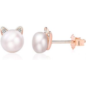 Cmjaagur-Boucles D'oreilles Chat Pour Filles Femmes, Perle Chat Bijoux Argent Sterling 925/Plaqu&eacute; Or Rose, Hypoallerg&eacute;nique, Enfants Cadeau D'anniversaire[M90] - Neuf