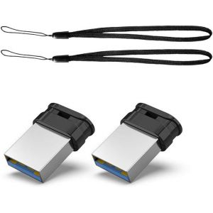 Cl&eacute; USB 3.0 64 Go Ultra Mini, Lot de 2, Rapide, Pendrive Stockage Externe Flash Drive &agrave; Haute Vitesse pour PC/TV/Autoradio (Noir, Lani&egrave;re est Inclus) - Neuf