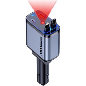 Eryi-Chargeur De Voiture Rétractable 4 En 1, Adaptateur De Voiture 120 W, Double Usb-C, Compatible Avec Iphone 15/14/13/12, Samsung Galaxy S24, Ipad Pro, Pd30w Et Qc3.0 Charge Rapide - Neuf