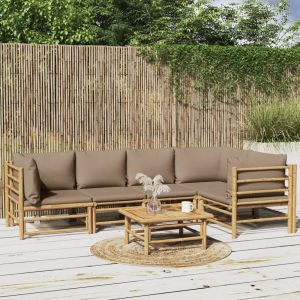 Prolenta Premium - Salon De Jardin 6 Pcs Avec Coussins Taupe Bambou - Neuf