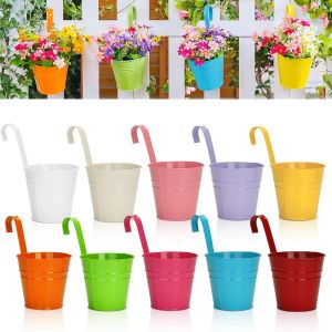 Nouvelhorizonstore-10 Pi&egrave;ces Pots De Fleurs En M&eacute;tal &Agrave; Suspendre 10cm, Petit Pot Fleur Suspendre Metal Pour Int&eacute;rieur Ext&eacute;rieur Balcon Cl&ocirc;ture - Avec Crochet Amovibles-10 Couleur - Neuf