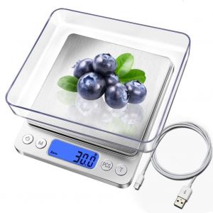 Balance De Cuisine Num&eacute;rique, Chargement Usb, 3 Kg/0,1 G, Mini Balance De Cuisine &Eacute;lectrique, Balance De Precision, &Eacute;tanche Et Rechargeable Par Usb,Acier Inoxydable, Pour Ingr&eacute;dients, Caf&eacute; - Neuf