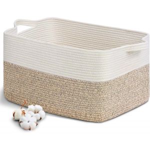 MEVRONISSHOP-Grand Panier &agrave; Linge Tress&eacute; en Coton, 63L, avec Anse, 55x30 cm Corbeille &agrave; Linge de Corde en Coton, Panier de Rangement Pliables, pour V&ecirc;tements, Jouets, Linge, Salon, Chambre, la Salle - Neuf