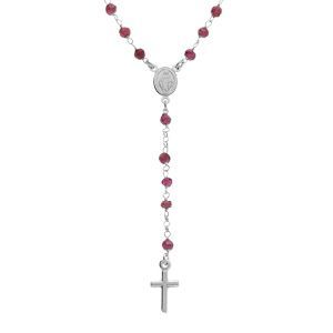Collier Argent Rhodi&eacute; Chapelet Boules Facet&eacute;es Rodolite Violettes 45+5cm - Neuf