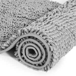 KAL-Tapis De Bain En Chenille Antidérapant Et Doux - Gris - Antidérapant - Lavable - Forte Absorption D'Eau - En Microfibre - 60 X 90 Cm - Neuf