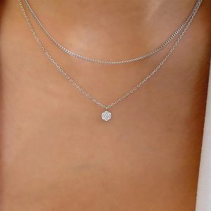 Kal-Collier Pendentif Cz En Argent Collier Pendentif Solitaire Rond Collier Cristal &Eacute;tincelant Collier Mariage Collier Cz Cha&icirc;ne Bijoux Pour Femmes Et Filles Cadeaux - Neuf