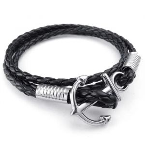 Bracelet Homme Tressé Anchor Ancre Manchette Cuir Alliage Fantaisie Pour Homme Et Femme Chaîne De Main Coule... - Neuf