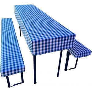 Sjzg-Lot De 3 Coussins Pour Tente &Agrave; Bi&egrave;re Comprenant 1 Nappe Et 2 Housses De Banc - Taille Et Couleurs Au Choix (110 X 60 Cm, Carreaux Bleus) - Neuf