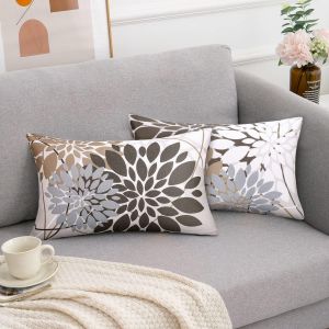 Cauc-Housse De Coussin 30x50 Housse Coussin D&eacute;coratif L'automne Housses Coussin G&eacute;om&eacute;trie Floral Motif Housses De Coussin Lot De 2 Brun Lin Taie Coussin Convient Pour Chambre Jardin Sofa Coussin D&eacute;co - Neuf