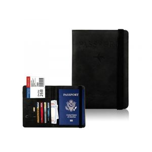 Portefeuille porte-passeport anti-RFID en cuir PU noir avec emplacements pour cartes et billets - Neuf