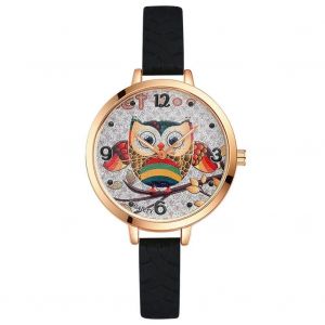Gaiety Femmes Dames Filles Belle Hibou Motif Quartz Mouvement Montre Montre-Bracelet (Noir) - Neuf