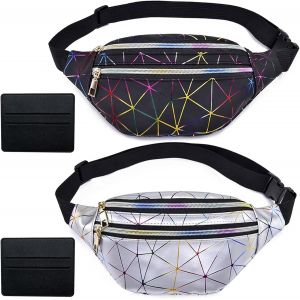 SJZG-2 Pcs Sac Banane, Sac Banane Femme Homme, Sacoche Banane Unisexe Avec Ceinture Réglable, Pour Voyage Randonnée Camping Loisir (Avec 1*Forfait Carte De Crédit) - Neuf