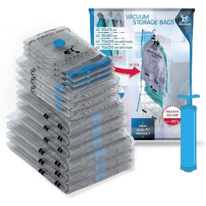 SJZG-Sacs De Rangement Sous Vide - 12 Pi&egrave;ces En 4 Tailles - Gagnez 80% D'Espace Dans Vos Armoires Ou Vos Valises - Inclut Une Pompe Manuelle Gratuite - Convient &Agrave; L'Aspirateur - Neuf