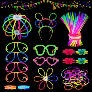 Mevronisshop-Bracelet Fluorescent Lumineux,232pcs B&acirc;tons Lumineux,Avec Connecteurs Faire Des Lunettes Colliers Balles Boules,Fluo Soiree Pour D&eacute;coration Halloween No&euml;l F&ecirc;te Cotillons Nouvel An 2026 C - Neuf