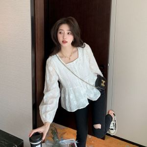 Hauts D'automne Pour Femmes, Vêtements De Créateurs De Niche Pour Femmes, Chemise Courte En Mousseline Brodée Ample Et Ajustée - Neuf