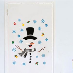 Stickers Décoratifs De Noël - Smile Stickers De Porte Noël D'hiver Stickers De Fenêtre Amovibles Stickers De Porte Stickers De Porte En Verre De Saison Bonhomme De Neige De Noël - Neuf
