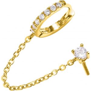 Kal-Boucles D'oreilles Argent 925 Pour Femme Plaquée Or 14 Carats Dangle Chaîne Boucles D'oreilles, Double Creoles Or/Argent Pour Plusieurs Piercings Oreille Helix Tragus Piercing Bijoux - Neuf