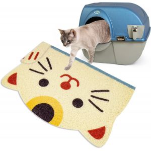 Tapis Litière Chat,Design De Tête De Chatte Tapis Pour Bac À Litière En Pvc,Tapis Pour Chat Antidérapant,Imperméable Et Résistant À L'urine,40 X 60 Cm,Beige - Neuf