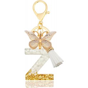 KAL-Porte-Cl&eacute;s Avec Lettre, Keychains Lettre Avec Papillons Pompon Pendentif, Alphabet Porte-Cl&eacute;s, Porte-Cl&eacute;s Initiale Pour Femmes Filles Sac &Agrave; Main Bagages D&eacute;coration - Neuf