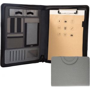 Portfolio A4 En Cuir Pu, Porte Document, Portfolio Cuir Pour Bureau, Agenda D'Affaires En Cuir, Chem De Dossier En Cuir, Portfolio Cuir Pour Directeur(Sans Calculatrice, Gris Clair)[Z410] - Neuf