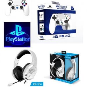 Pack Manette PS4 Manette Bluetooth Blanche 3.5 JACK + Casque Gamer PRO-H3 PS4-PS5 PLAYSTATION - Neuf