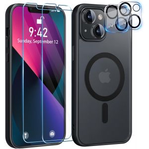 LORANKA-5 in 1 Coque pour iPhone 13 Aimant&eacute;e avec 2 Verres Tremp&eacute;s et 2 Cam&eacute;ra Protecteur Compatible MagSafe Dos Anti Rayures Coque Magn&eacute;tique Antichoc TPU Bumper 6,1&iquest;&iquest; Case (Noir) - Neuf
