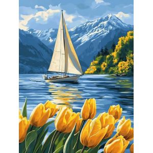 Ayuhr-5d Diy Diamond Painting Kits Bateau Tulipe, Paysage Broderie Diamant Kits De Broderie Au Point De Croix Strass Rond Résine Peinture Décor À La Maison 30x40 Cm - Neuf