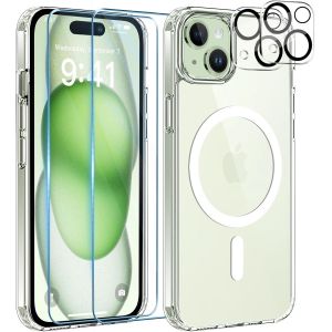 5 In 1 Coque Pour Iphone 13 Aimantée Avec 2 Verres Trempés Et 2 Caméra Protecteur, Compatible Magsafe Dos Anti Rayures Coque Magnétique Antichoc Tpu Bumper 6,1¿¿ Case (Transparent) - Neuf