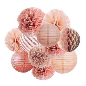 Pack de 12 Décorations de Fête en Or Rose - Boules de Fleurs Lanterne avec Confettis Pailletés - Neuf