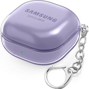 Coque Transparente pour Samsung Galaxy Buds 2 Pro, Pro, 2, Live [LED Avant Visible] [Avec Mousqueton] Coque de Protection et Étui (Lavande Claire) - Neuf