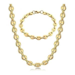 Chaine Maille Grain De Caf&eacute; Homme Collier Et Bracelet En Acier Inoxydable, 6mm-Or - Neuf