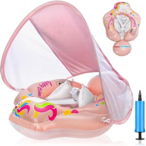 Bouee Bebe, Bouee Bebe Avec Pare Soleil Spf 50+, Bouée Enfant Piscine Bouee, Bouée Gonflable Pour Enfants Anneau De Natation Bouée Bébé Piscine Pour Enfants De 6 À 36 Mois (Rose) - Neuf