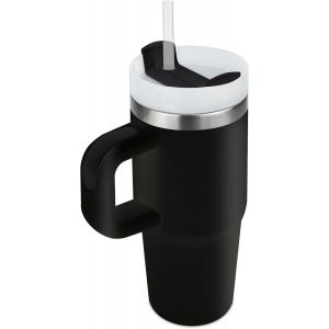 Tianyi-Tumbler Avec Poign&eacute;e Et Paille - Avec Couvercle Et Paille - En Acier Inoxydable 304 - Pour L'&eacute;cole, Le Sport En Plein Air - Noir - Neuf