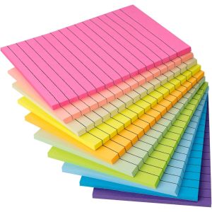 JEXNOVASHOP-500 Feuilles Note Adh&eacute;sive Lign&eacute;e de 10 Couleurs,100 x 150 mm Notes Autocollante 10 Blocs,50 Feuilles/bloc Note Super Sticky,Feuillet Autocollante Convient pour au Bureau, &agrave; la Maison, &agrave; - Neuf