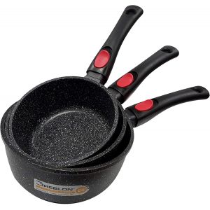 Subzonal-Lot De 3 Casseroles 16/18/20cm Fa&ccedil;on Pierre Sans Pfoa Couvercles Tous Feux Cuisson Sans Mati&egrave;re Grasse Rev&ecirc;tement Greblon C3 Technologie Allemande - Neuf