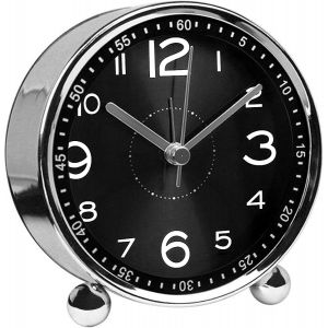 KAL-4 Pouces Silencieux Métal Réveil Matin, Rétro Réveil Alarme Sonore, Électroniques Mecanique Alarme Réveil À Pile De Voyage Horloges (Noir) - Neuf