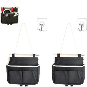 Lot de 2 sacs suspendus,organisateur suspendu salle de bain,organisateur mural suspendu,rangement suspendu,3 compartiments avec crochets adhésifs,rangement suspendu - Neuf