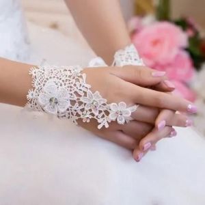 Gants En Dentelle Et Strass Pour Mari&eacute;e - Blanc - Taille Unique - 13 Cm - Neuf