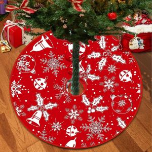 Jupe de sapin de No&euml;l 122 cm (48 pouces) avec flocons de neige, rouge, d&eacute;corations de No&euml;l et d'Halloween, jupe de sapin avec rennes, douce et moelleuse. - Neuf