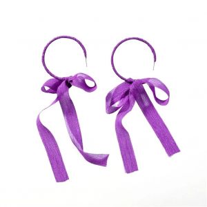 Mode Femme Dame Grand Cercle Boucle D'oreille Tissu Bowknot Ruban Oreille Stud (Violet) - Neuf