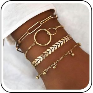 Bracelet Bohème En Chaîne Avec Trombones En Or - Bracelet Vintage Avec Clochette - Bracelet À Gros Maillons - Bracelet Punk À Chevrons Et Flèches - Bijoux Pour Femmes Et Filles[H987] - Neuf