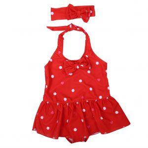 Maillot De Bain Une Piece Tendance Pour Enfants, Imprime Cour Et Noud Papillon (Rouge, Taille L) - Neuf